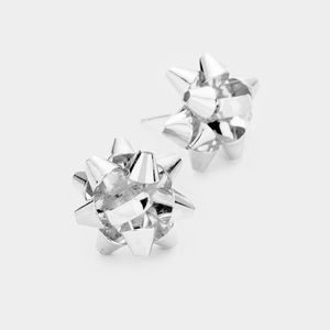 Silver Christmas Gift Bow Ribbon Stud Earrings Cute Fashion Jewelry Accessories